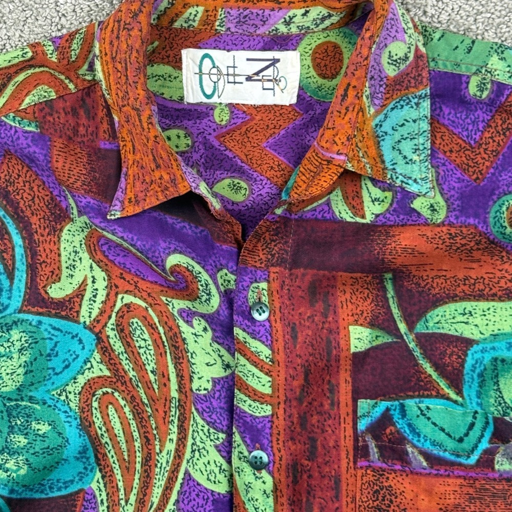 Vintage 90s Code Zero Shirt Mens L Abstract Floral Psychedelic Button Up Retro